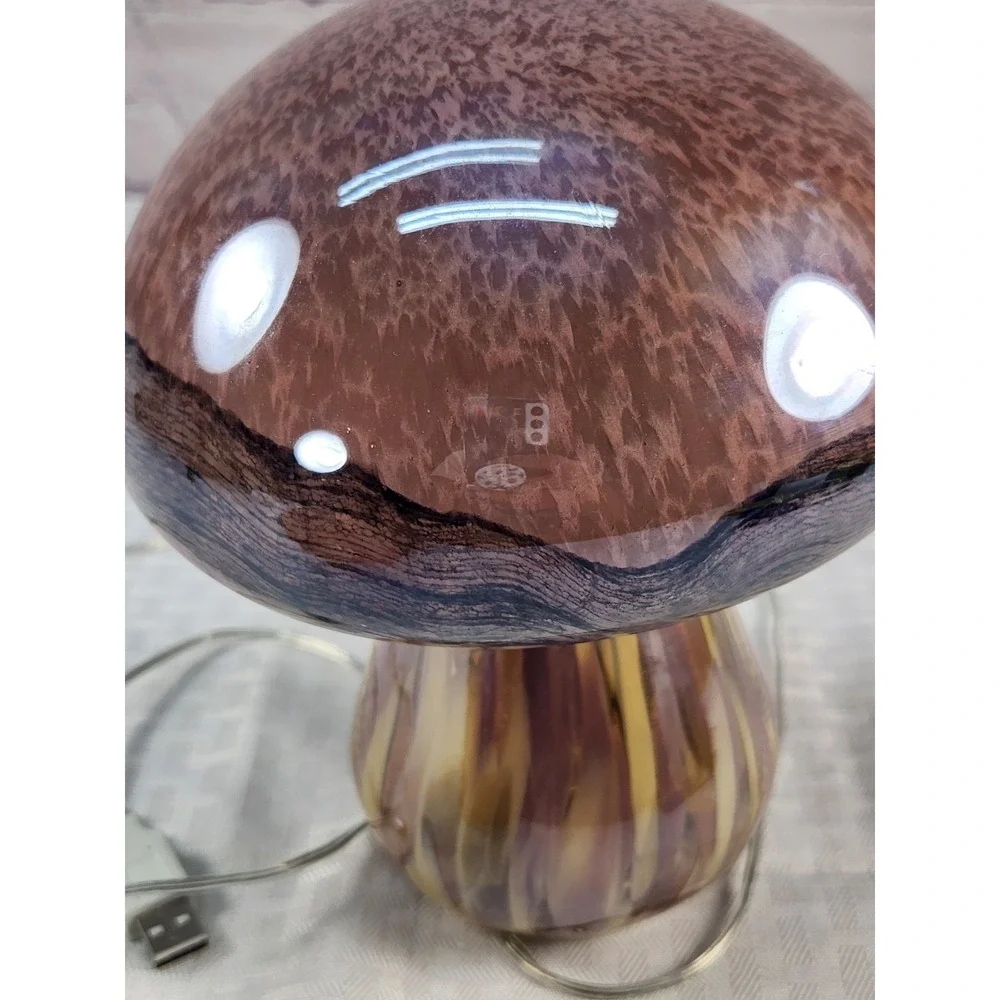 Glass Mushroom Light USB Cord Brown Swirl Whimsical Fairy Night Light Excellent